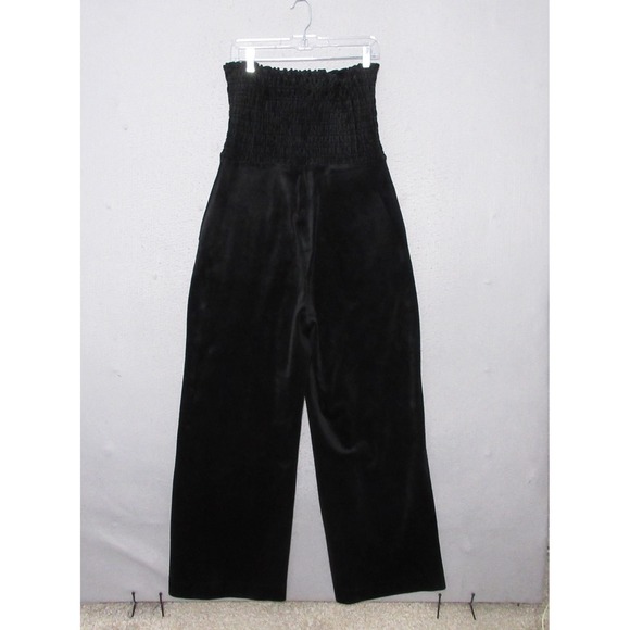 Juicy Couture Black Smocked Velour Jumpsuit Wide Leg Large Y2K Comfort Lounge - Picture 2 of 14